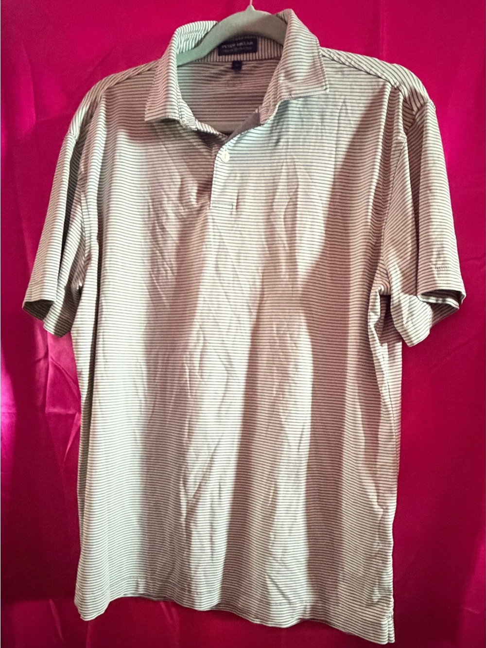 Peter Millar Slim-Striped Polo Shirt in White and Green